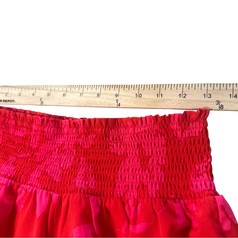Staccato Wide Leg Pants Size Large Cherry Red Floral Pattern Elastic Waistband - Picture 10 of 11